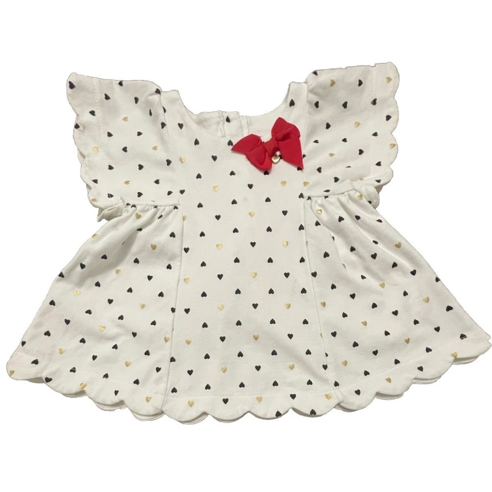 Isaac Mizrahi Girls 24M Dress Scalloped Edge Gold and Black Hearts Valentine’s